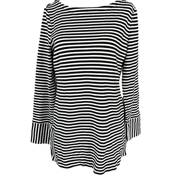 Talbots black and white 100% cotton striped cuffed knit tunic top size small - Picture 1 of 10